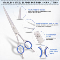 GLORY dog grooming scissors showing the ergonomic handle and built-in finger rests.
