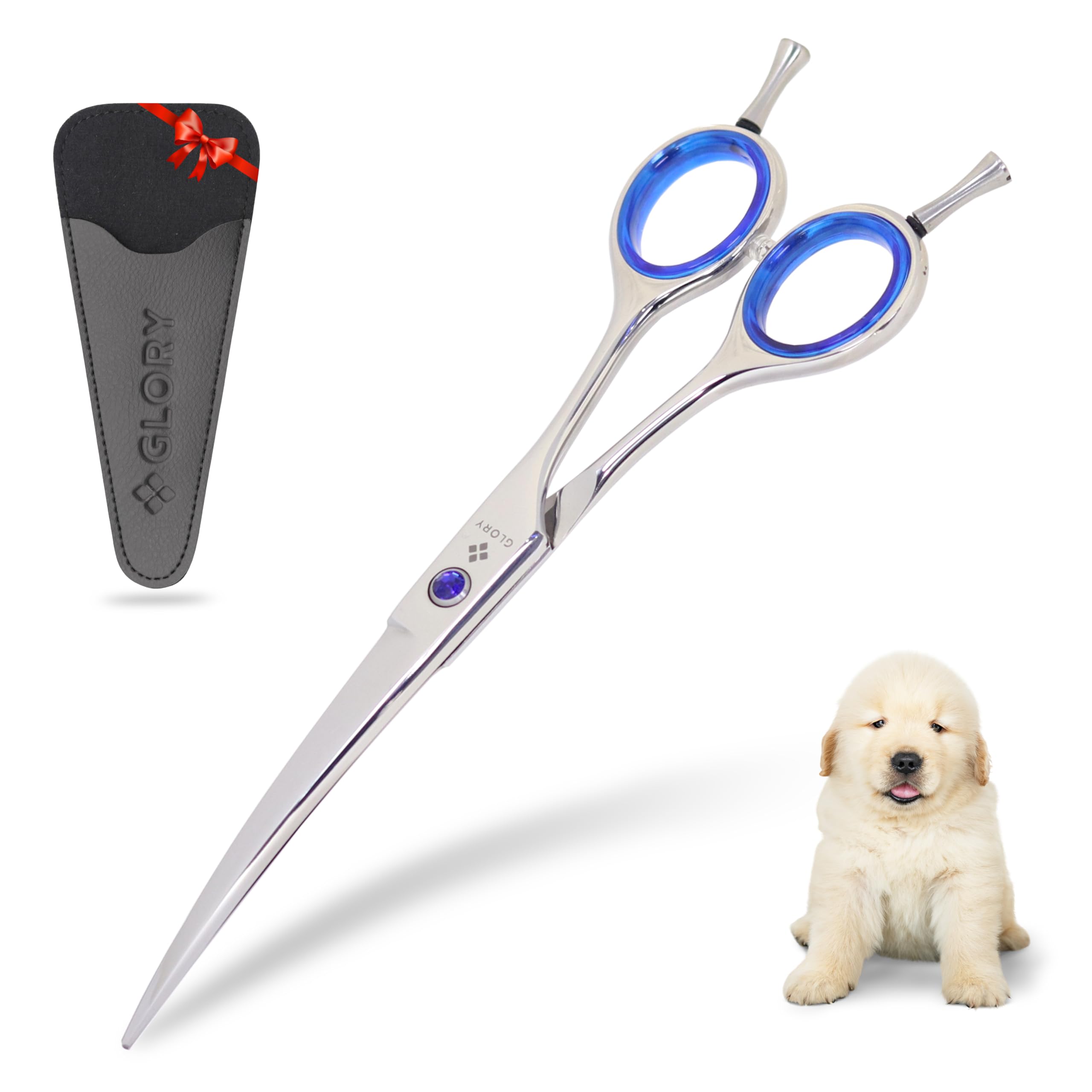 GLORY dog grooming scissors shown from a side angle.