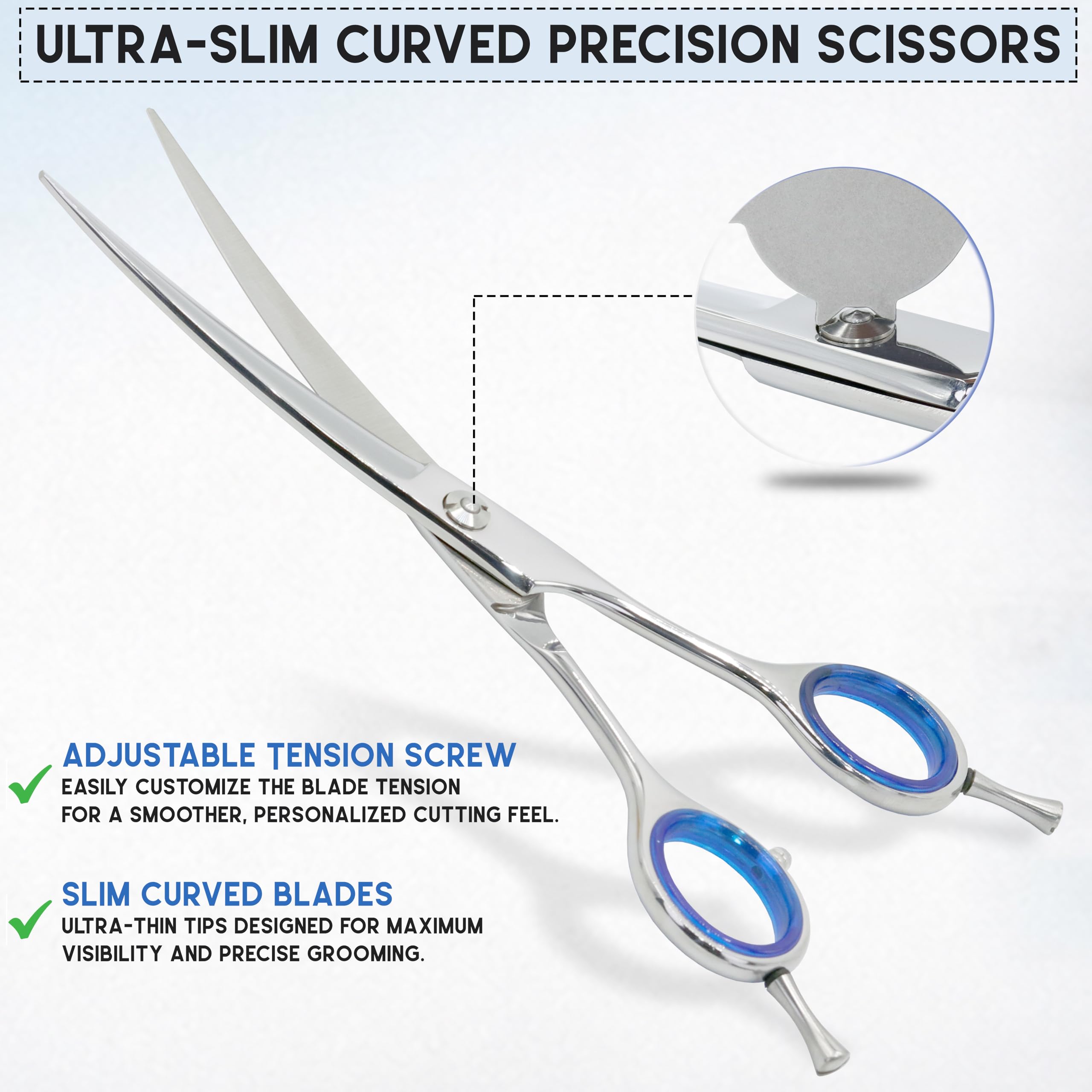 GLORY dog grooming scissors detail showing the integrated silencer.