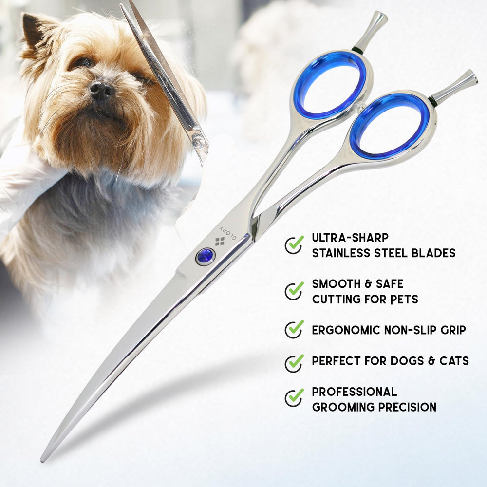 GLORY dog grooming scissors close-up of the adjustable tension screw.