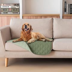 gogobunny armchair cover shown from the front with its plaid design.