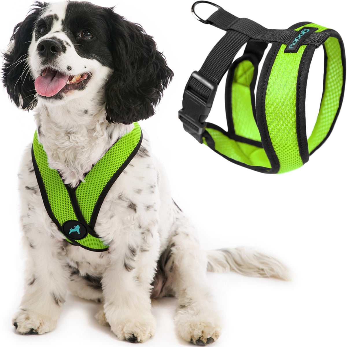 Gooby Comfort X dog harness shown from the front in green.