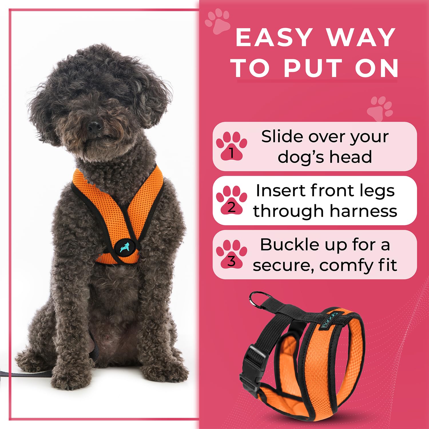 Gooby Comfort X dog harness shown from the side in orange.