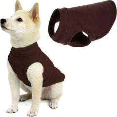 Gooby Stretch Fleece Vest Dog Sweater shown from the front in brown.