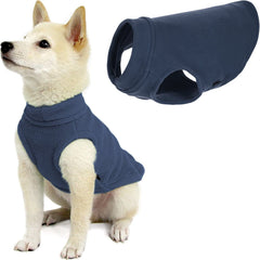 Gooby Stretch Fleece Vest Dog Sweater shown from the front in indigo blue.