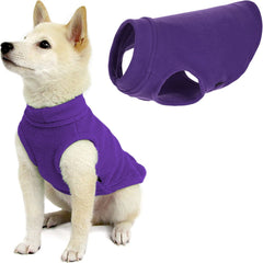 Gooby Stretch Fleece Vest Dog Sweater shown from the front in violet.