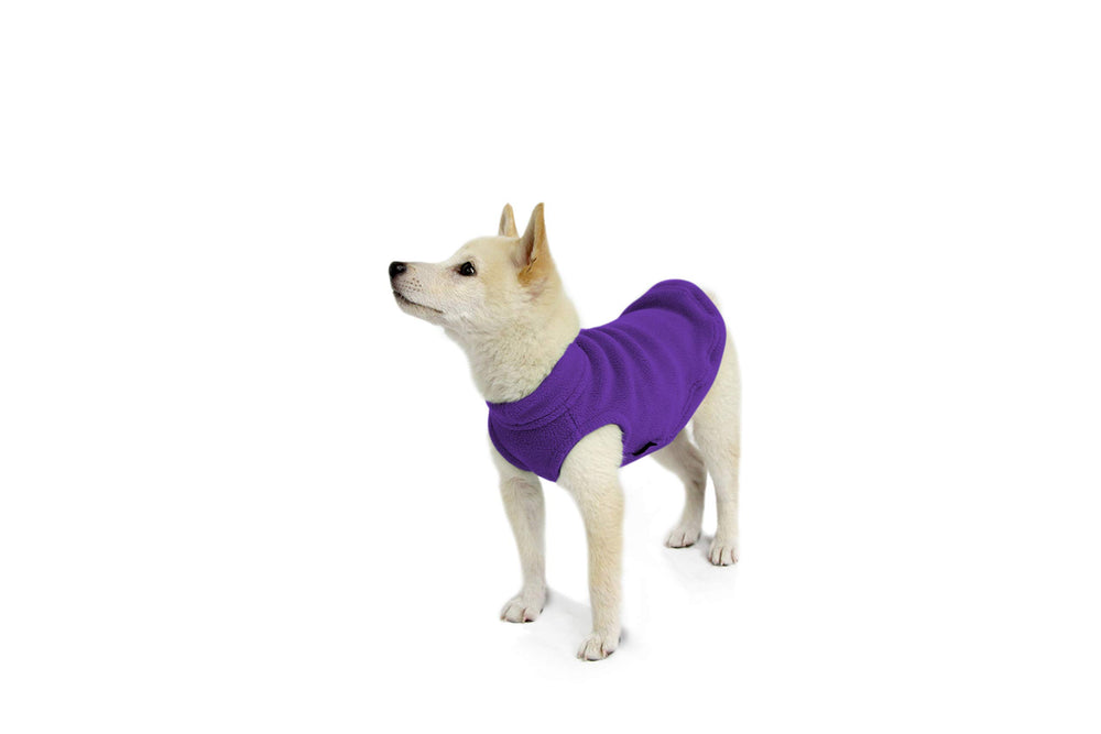 Gooby Stretch Fleece Vest Dog Sweater shown with its leg openings in view.