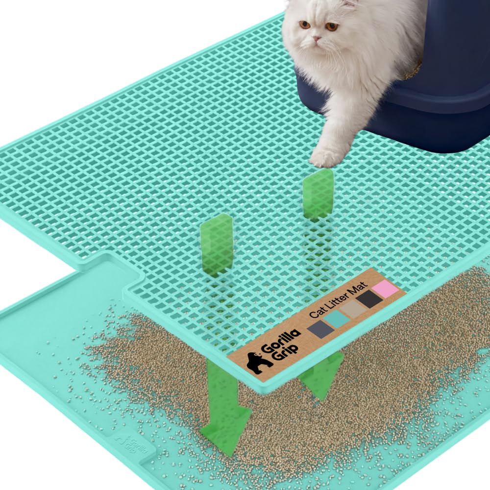 GORILLA GRIP Cat Litter Mat in turquoise, shown from the front.