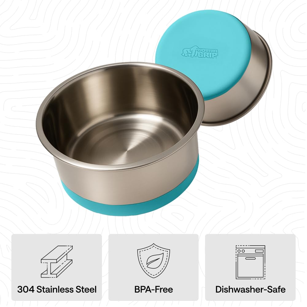 GORILLA GRIP Dog Bowl Set shown holding dry food for a pet.