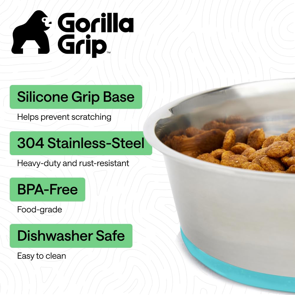 GORILLA GRIP Dog Bowl Set viewed from above to show both stainless steel interiors.