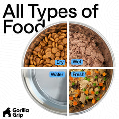 GORILLA GRIP Dog Bowl Set shown with wet food in a bowl.