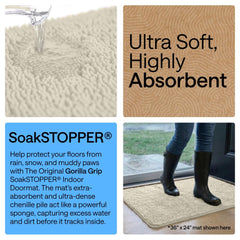 GORILLA GRIP SoakSTOPPER indoor door mat positioned to catch dirt from dog paws.