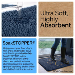 GORILLA GRIP SOAKSTOPPER dog door mat catching dirt from muddy paws.
