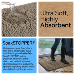 GORILLA GRIP SoakSTOPPER indoor door mat placed where muddy paws come inside.