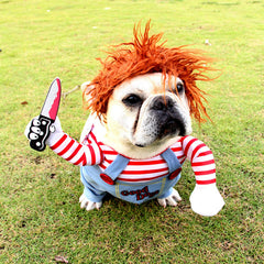 GOYOSWA dog Halloween costume showing the adjustable neck and chest ties.