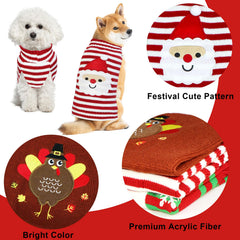 GOYOSWA dog holiday sweater set with turkey, Santa and snowman sweaters.