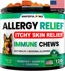 Grateful Pawz Dog Allergy Relief Chews shown in a front-facing product view.