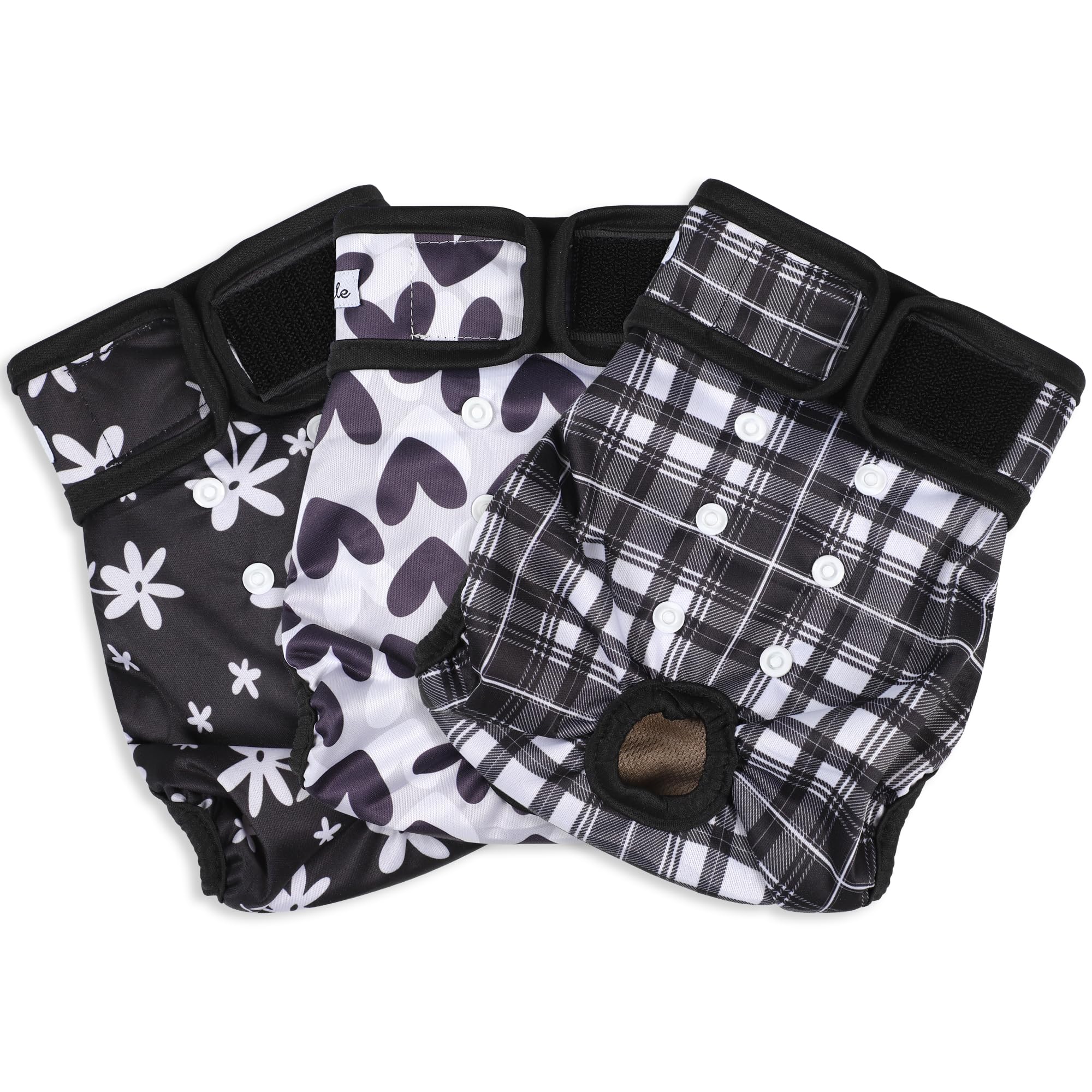 Grecle female dog diaper detail showing its adjustable snaps.