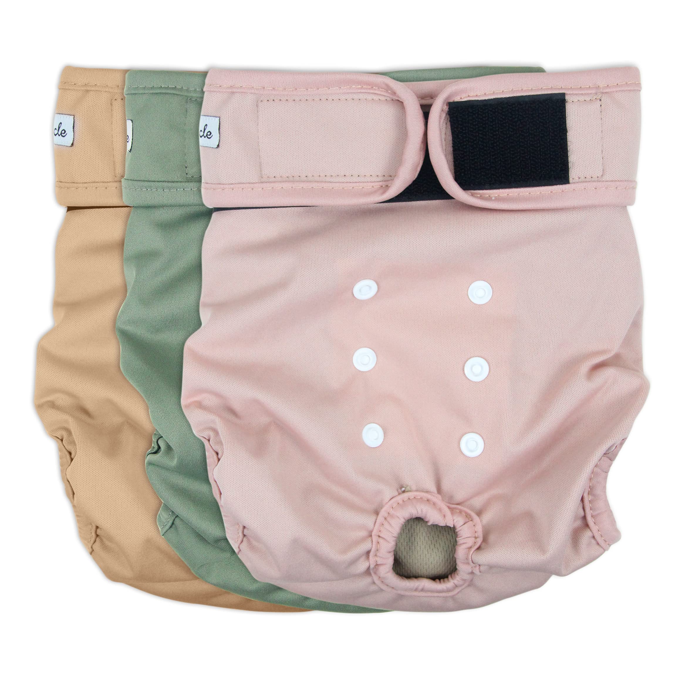 Grecle female dog diaper shown from the front in pink.