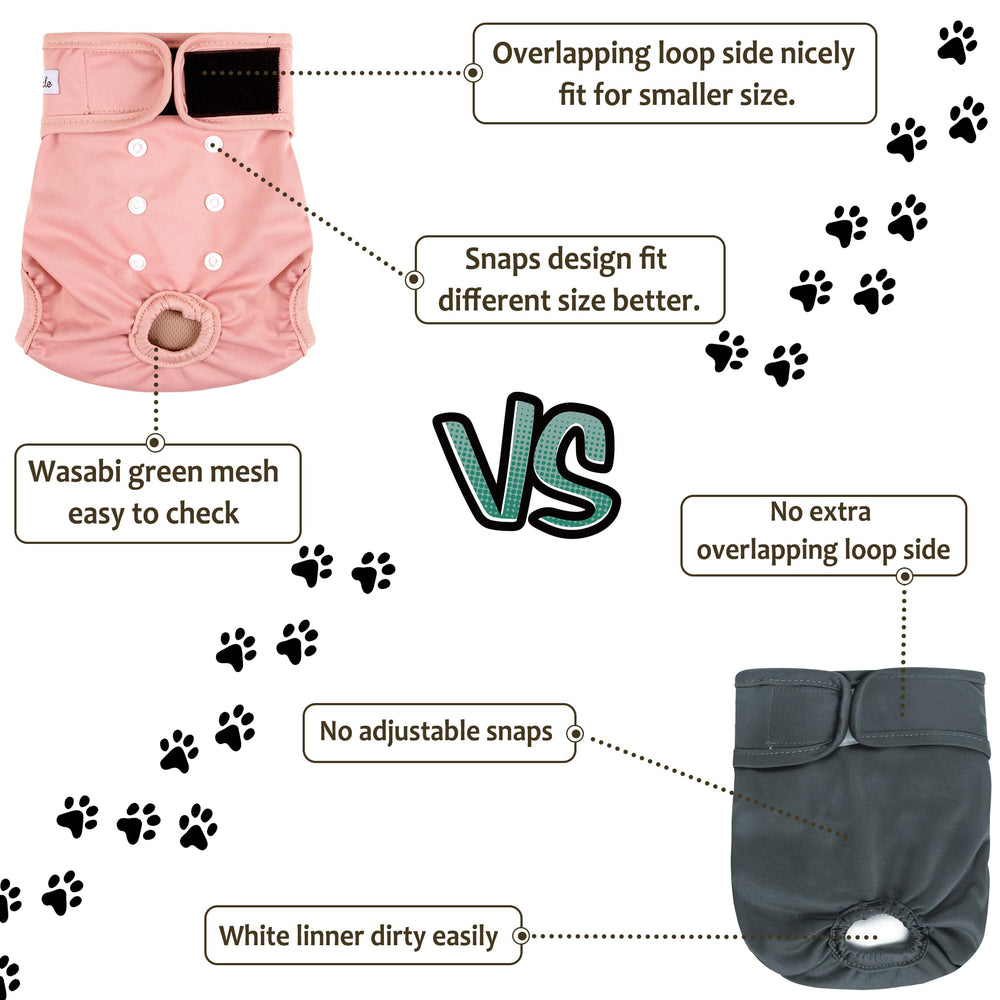 Grecle female dog diaper detail showing the overlapping hook-and-loop closure.