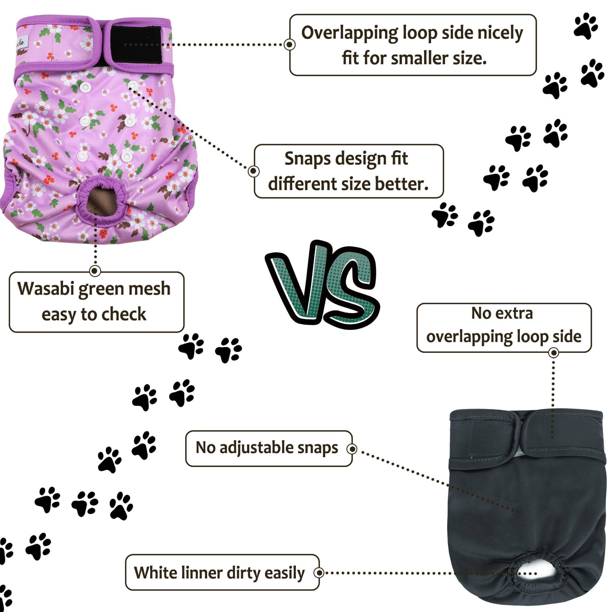 Grecle female dog diapers shown worn by a dog.