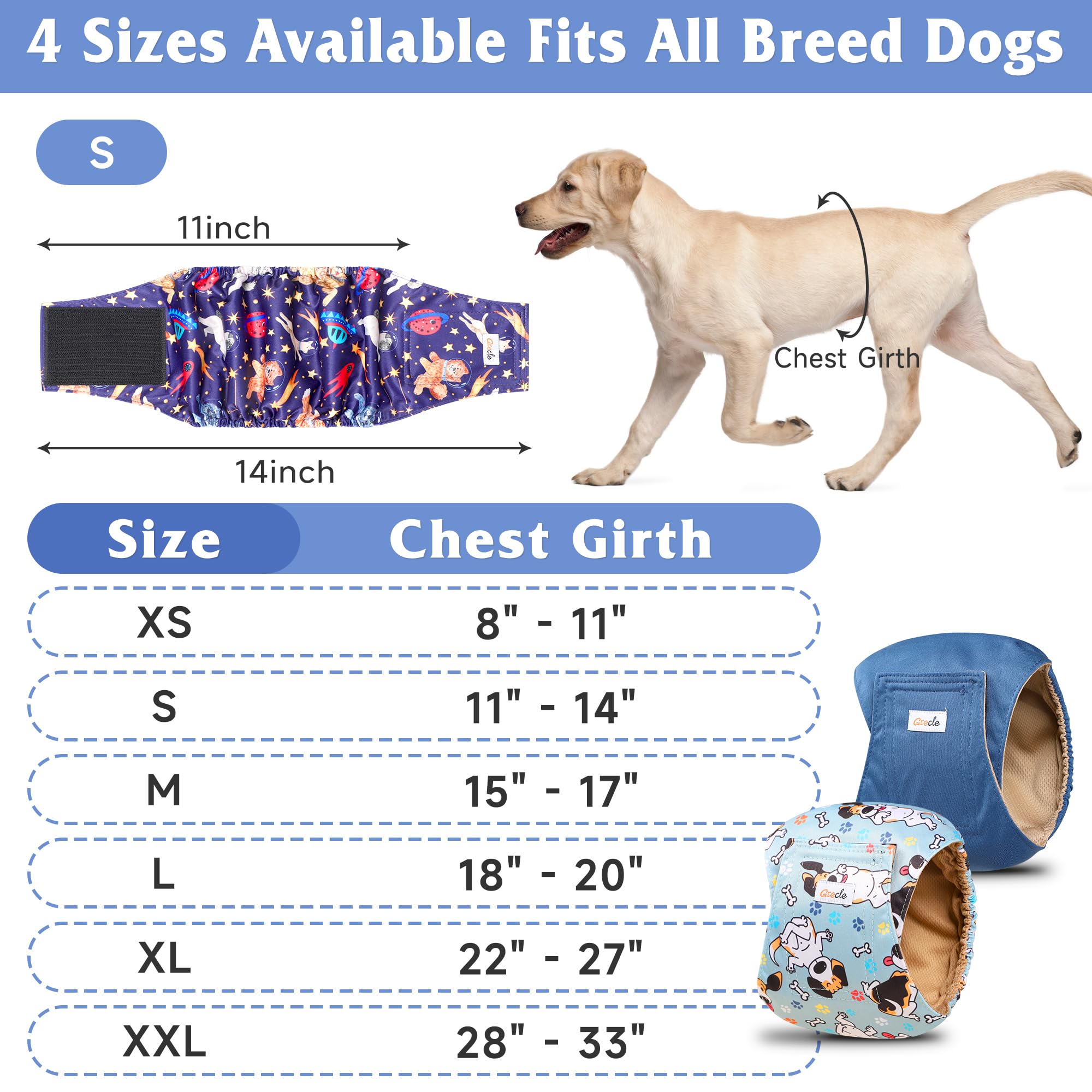 Grecle male dog belly bands displayed to show the different patterns.