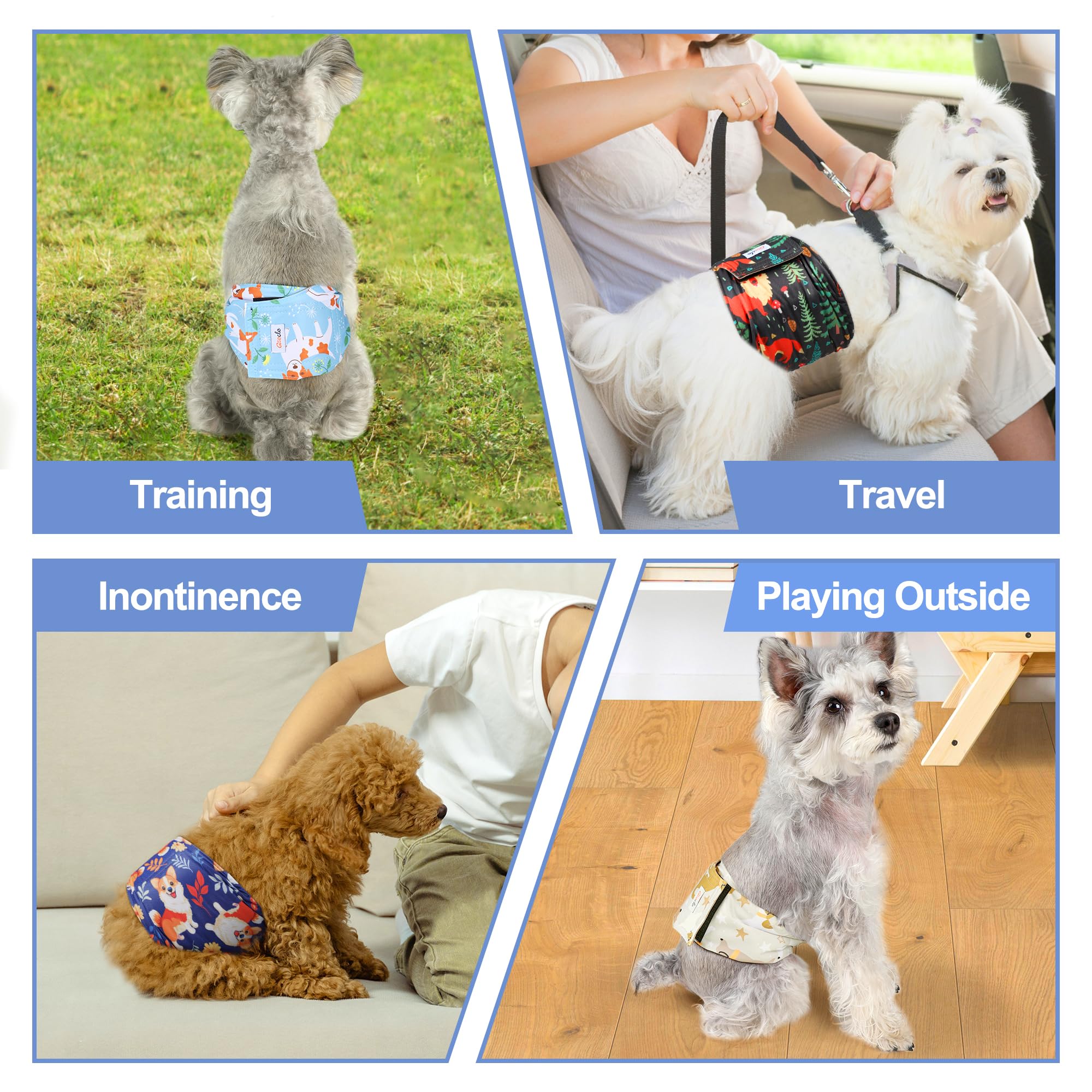 Grecle male dog belly band close-up showing the double-stitched Velcro closure.