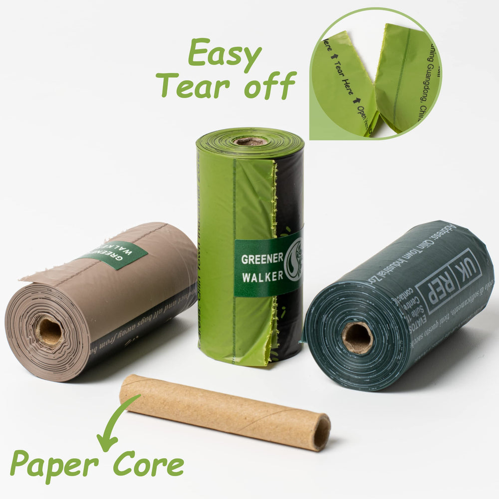GREENER WALKER dog waste bags arranged as rolls from the pack.