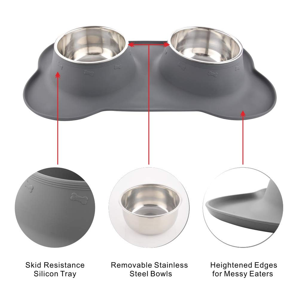 Guardians dog and cat bowl set showing the grey bone-shaped silicone mat.