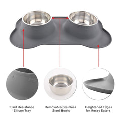 Guardians dog and cat bowl set showing the grey bone-shaped silicone mat.