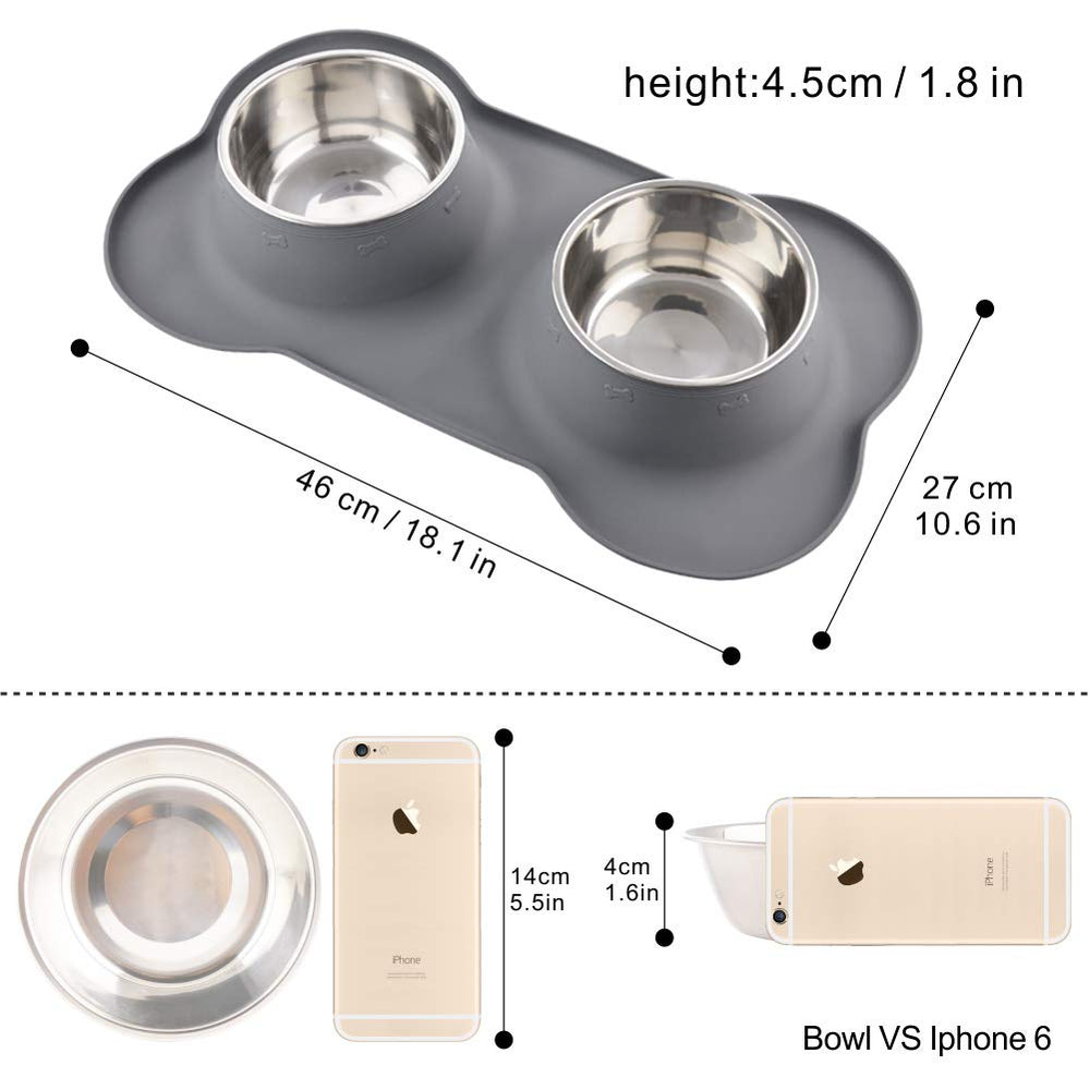 Guardians dog and cat bowl set with both removable bowls lifted from the mat.