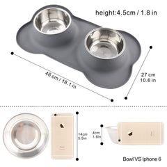 Guardians dog and cat bowl set with both removable bowls lifted from the mat.