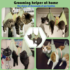 Guzekier Cat Grooming Hammock adjustable slings and S-hooks shown in detail.