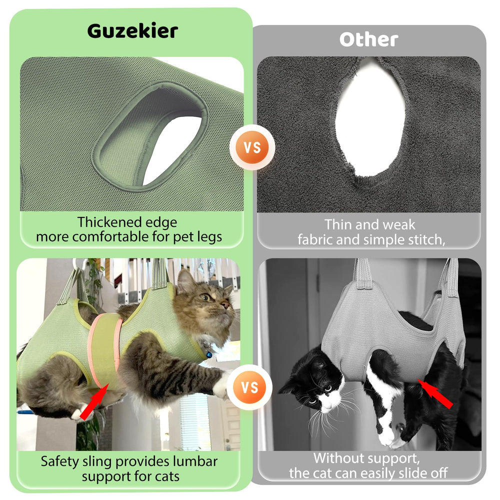 Guzekier Cat Grooming Hammock holding a pet for at-home grooming.