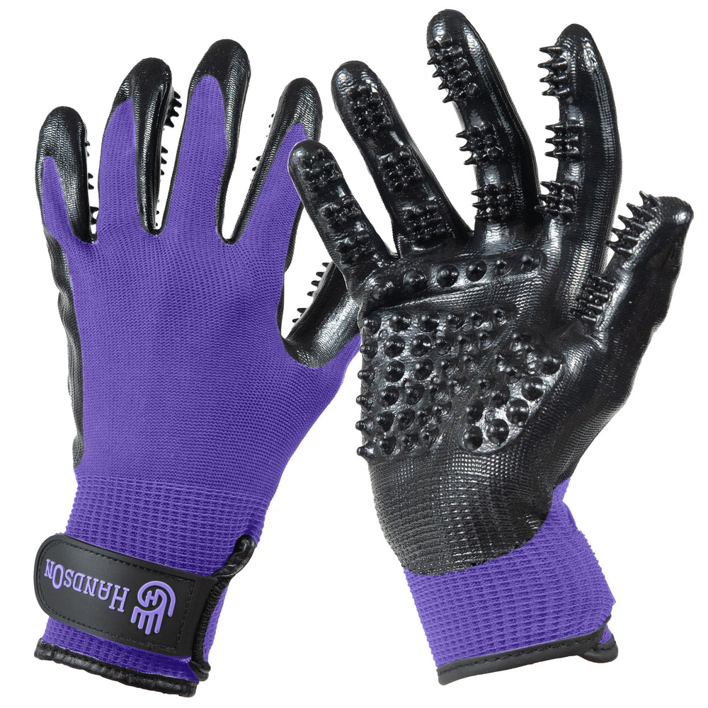 H HANDSON Pet Grooming Gloves shown from the front in Mono Purple.