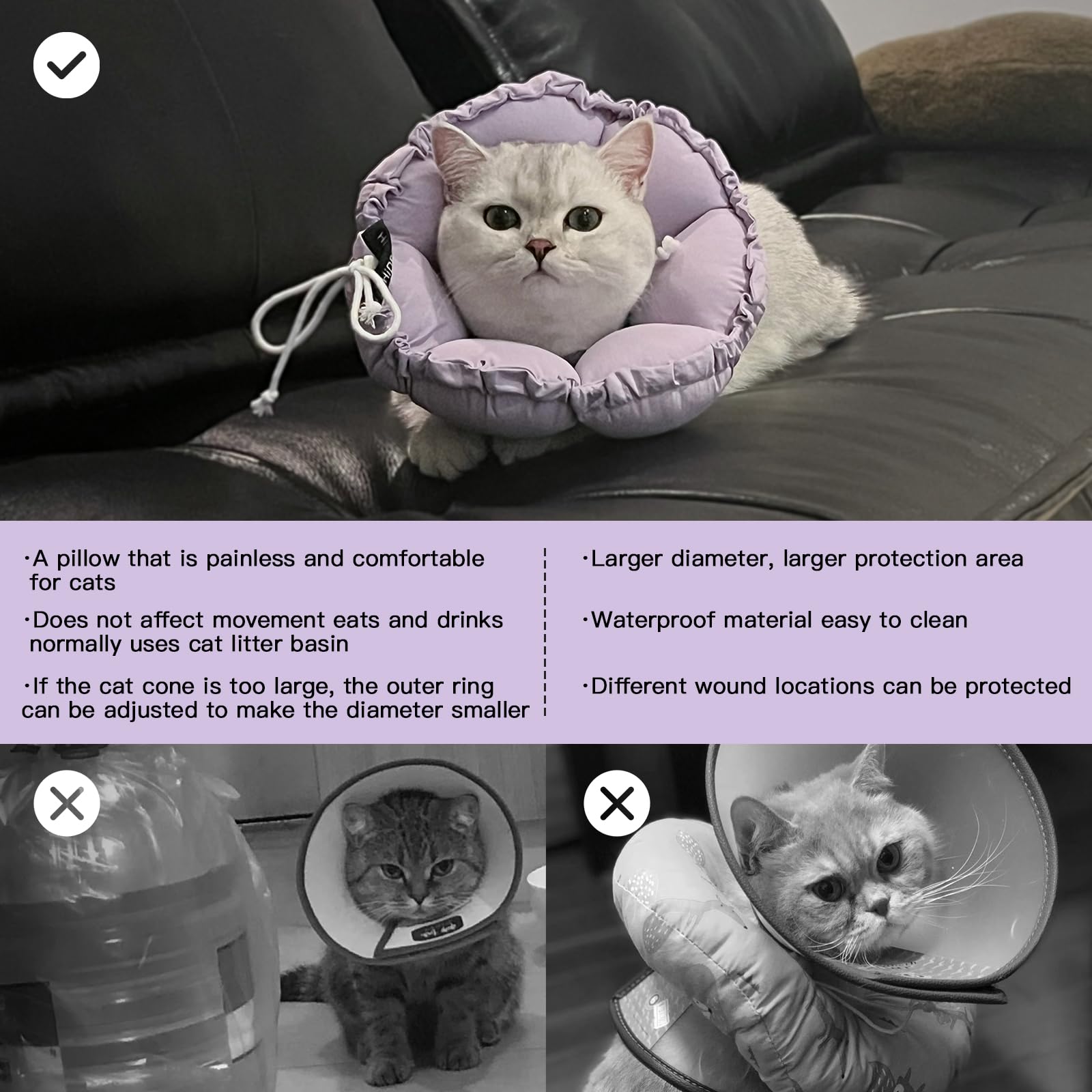 H HIDREAM cat cone collar shown from a rear angle with its neck opening.