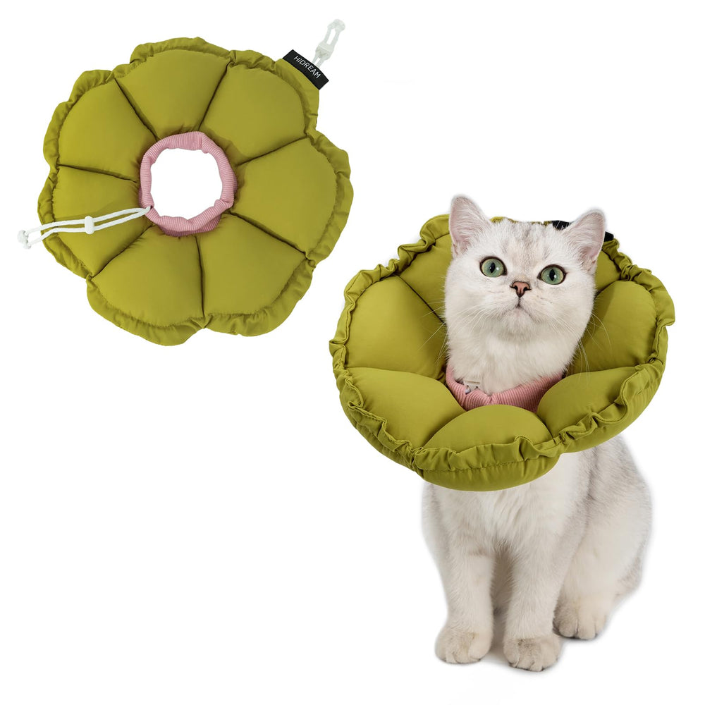 H HIDREAM cat cone shown from the front with its green flower design.