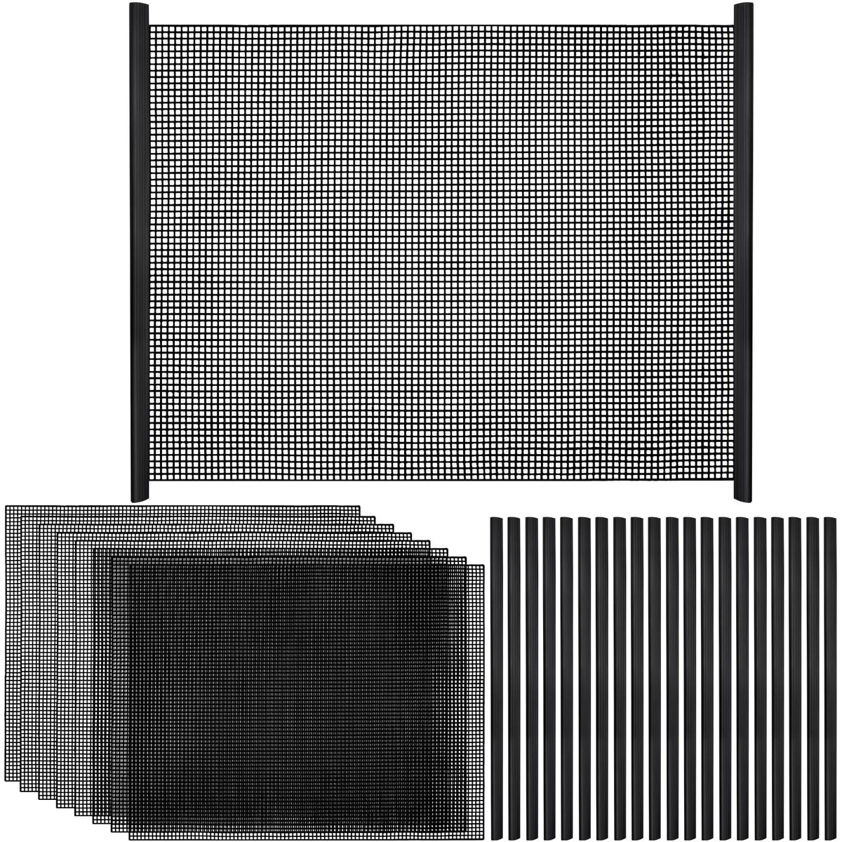 Haiabei aquarium mesh divider kit showing the black sheets and sliding bars.
