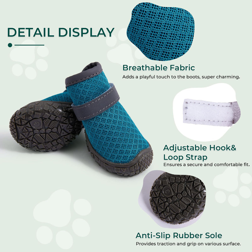 Haloumoning dog boots with a close view of the breathable fabric.
