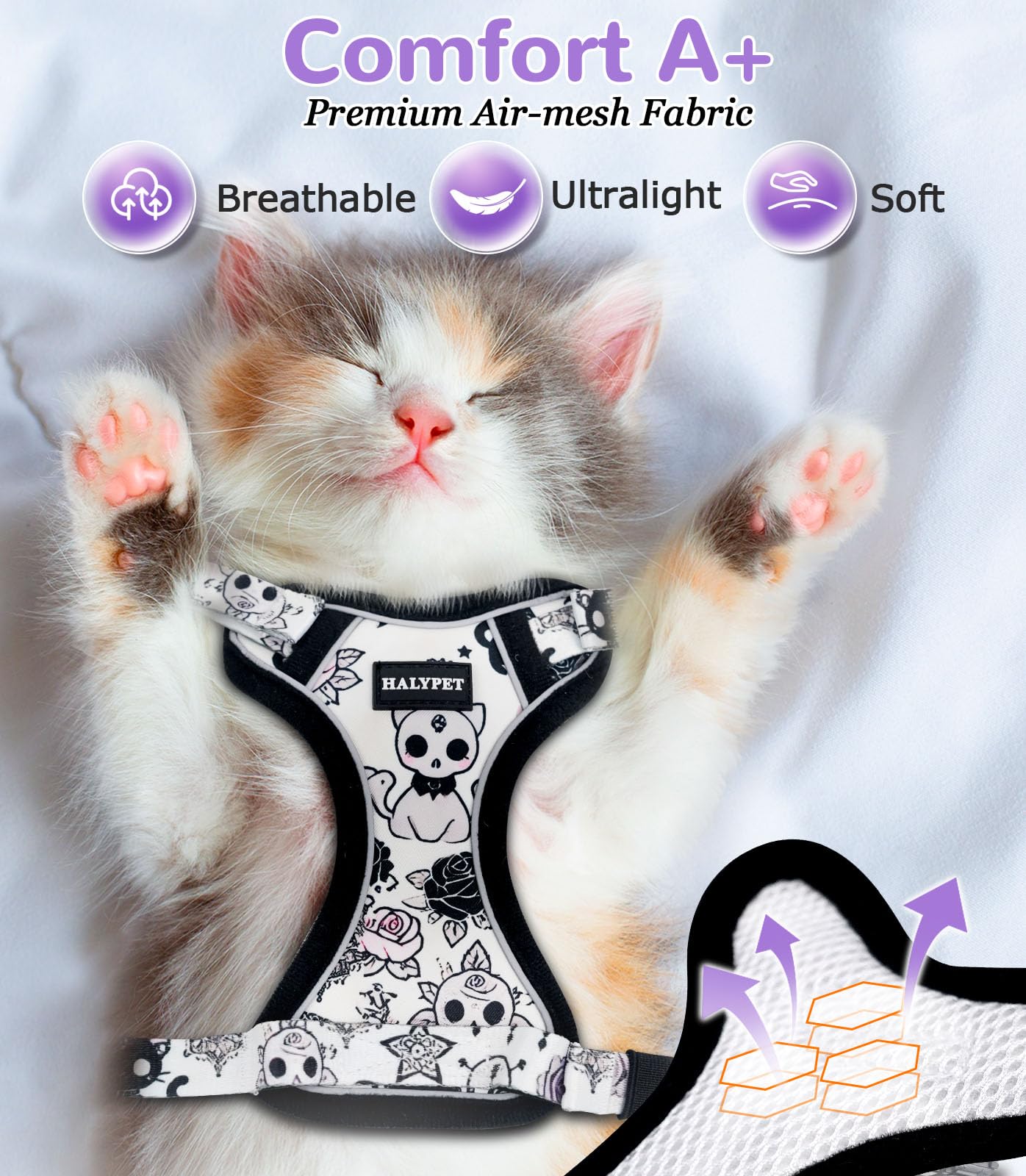 Halypet cat harness detail showing the adjustable straps.