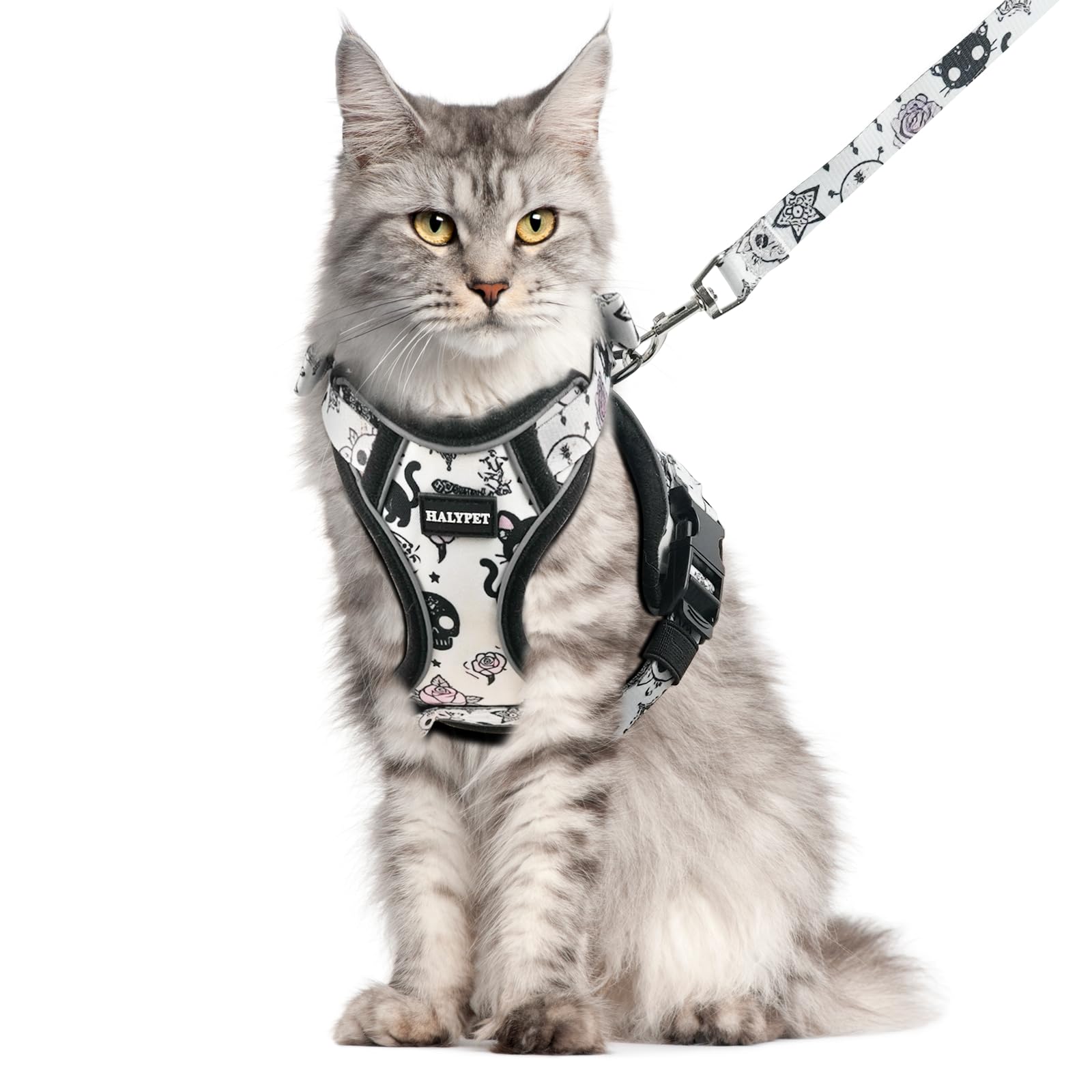 Halypet cat harness and leash set shown from the front.
