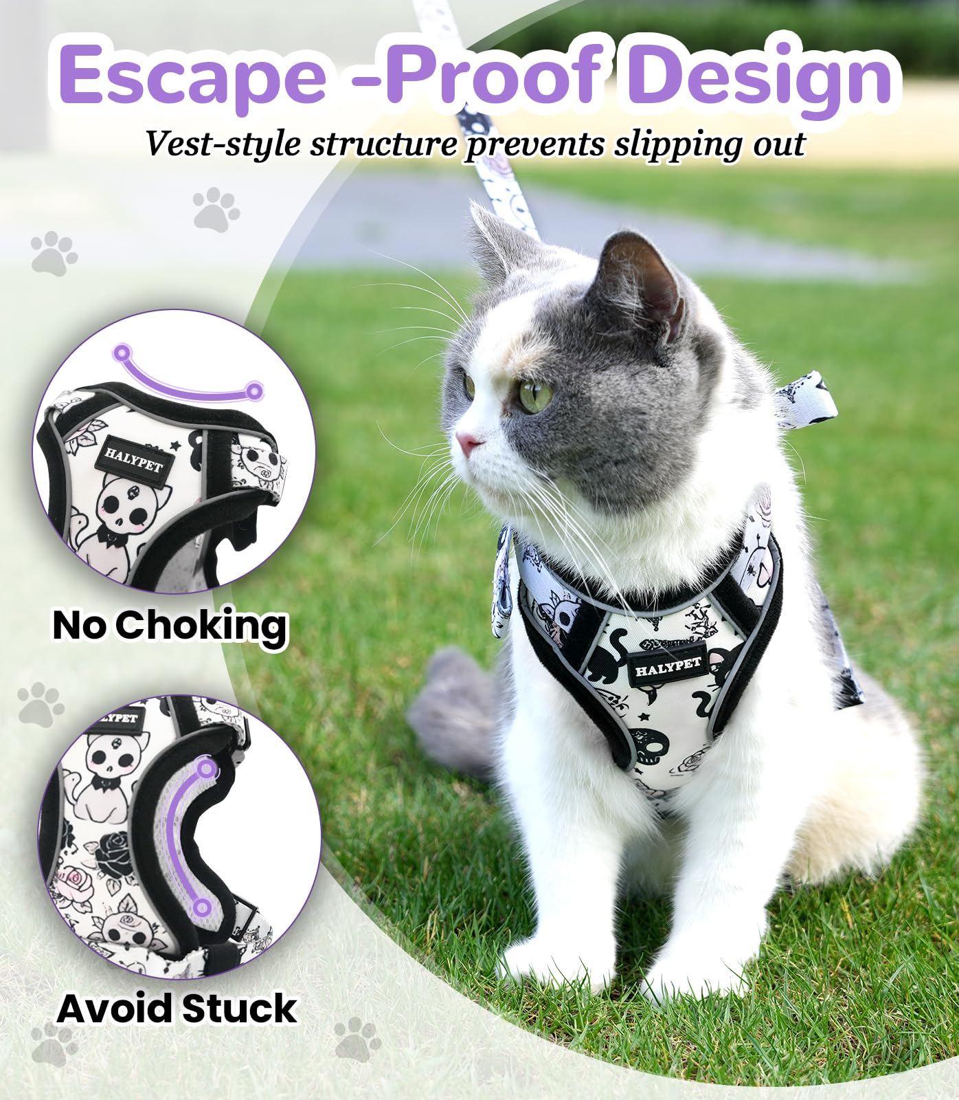 Halypet cat harness and leash set shown from a side angle.