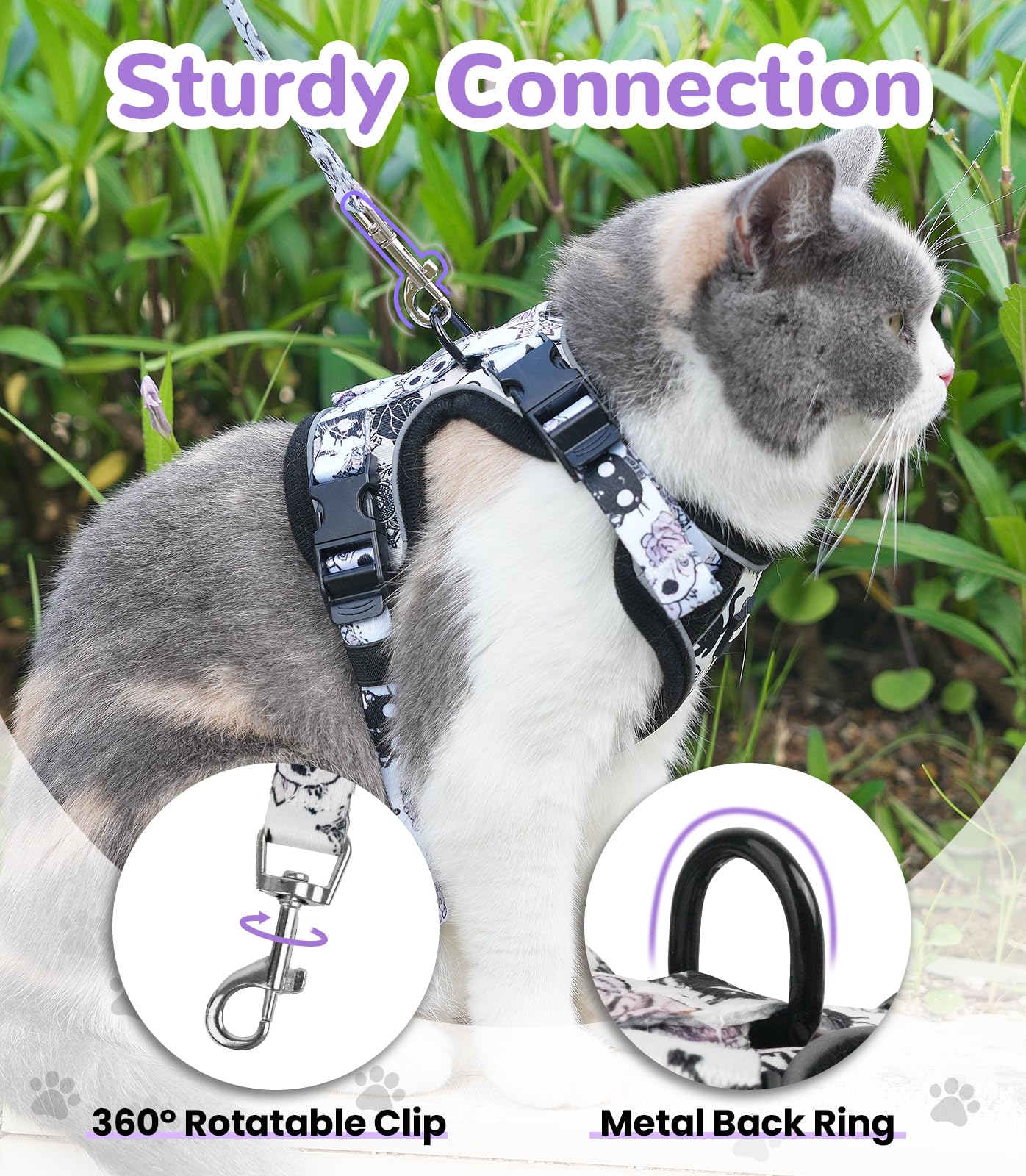 Detail of the integrated buckle on the Halypet cat harness set.