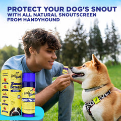 Handy Hound SnoutScreen dog sunscreen balm with its twist-up tube applicator.