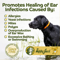 HAPPY JACK Ear Canker Powder featured in a dog ear-care setting.