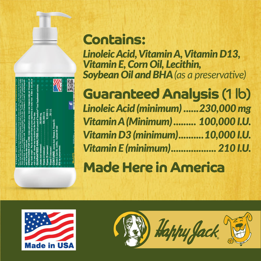 HAPPY JACK Tonekote dog supplement being added to wet dog food.