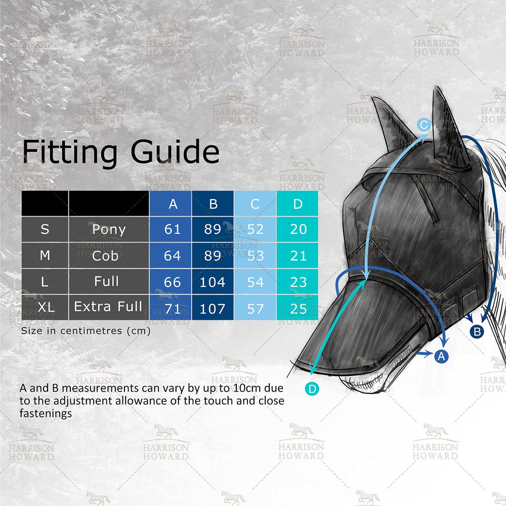 Harrison Howard CareMaster Pro fly mask shown being worn by a horse.