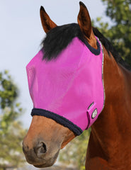 Harrison Howard mesh horse fly mask shown from the front in purple.