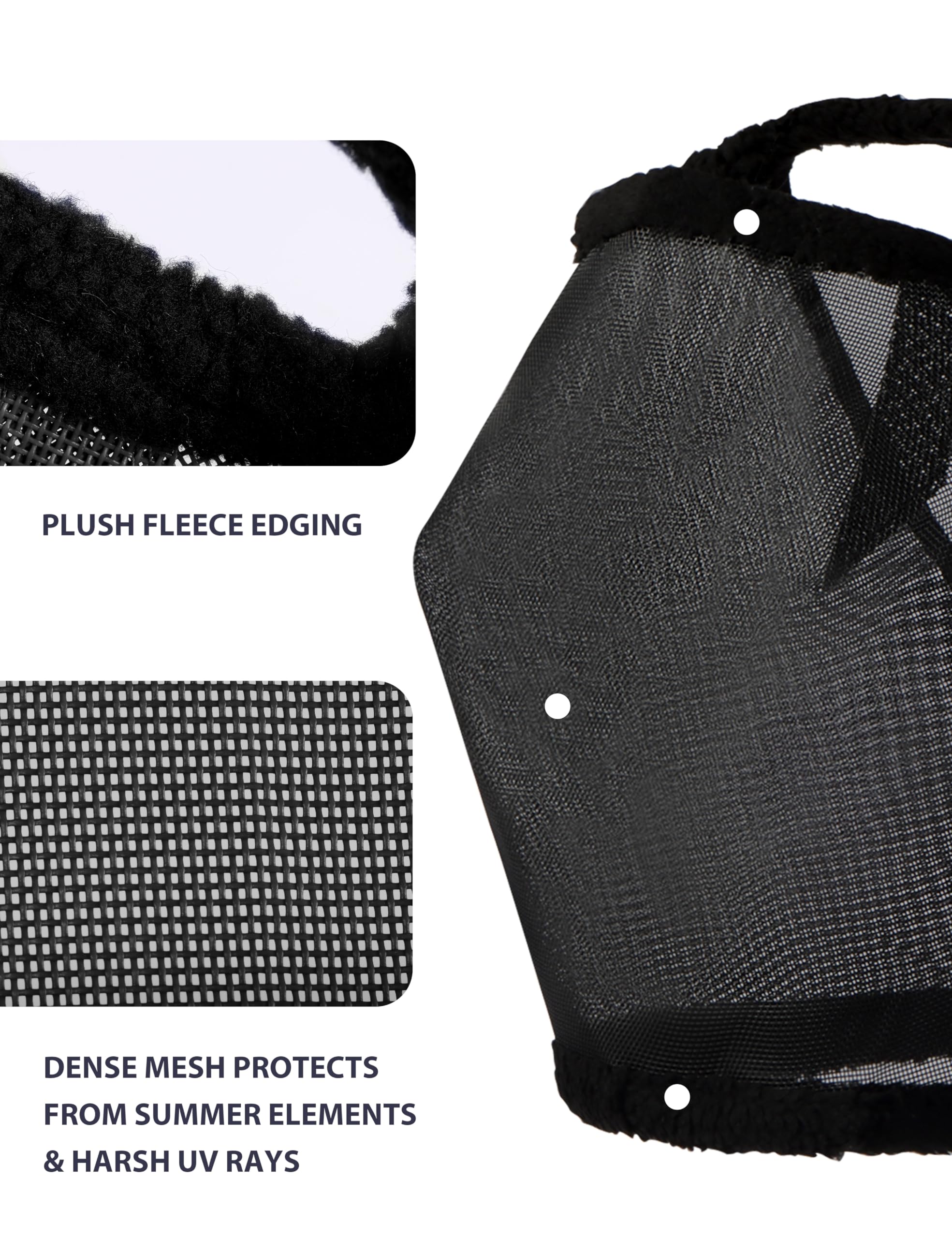 Harrison Howard mesh horse fly mask with its opening between the ears.