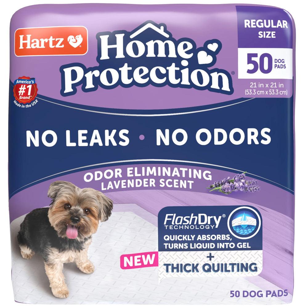 Hartz dog pads package front showing the Home Protection lavender-scented product.